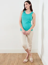 Stretch-Cotton Tank with Lace in Turquoise