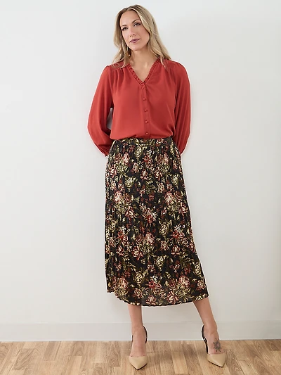 3/4 Sleeve Ruffle Trim Blouse