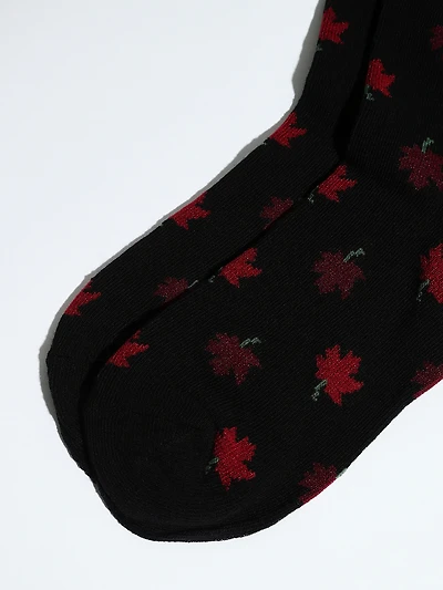 Black Crew Socks with Fall Leaf Print