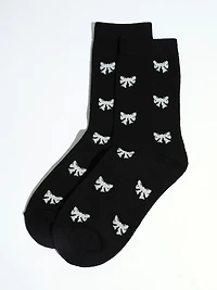 Black Crew Socks with Ivory Bows