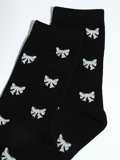 Black Crew Socks with Ivory Bows