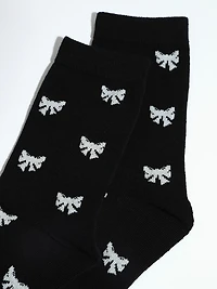 Black Crew Socks with Ivory Bows