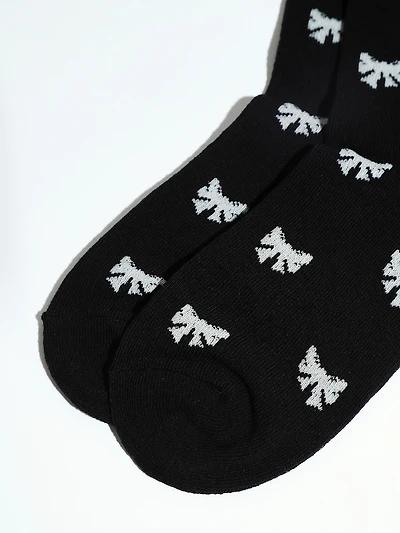 Black Crew Socks with Ivory Bows