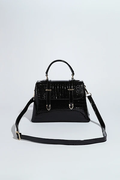 Black Top Closure Croco Handbag