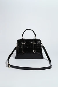 Black Top Closure Croco Handbag