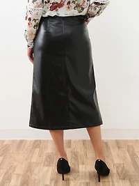 Black Vegan Leather Front Slit Skirt