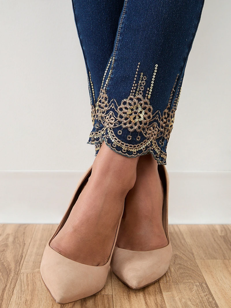 Blake Gold Embroidery Ankle Jeans