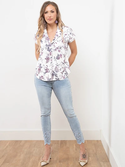 Blake White Embroidered Ankle Jean in Light Wash