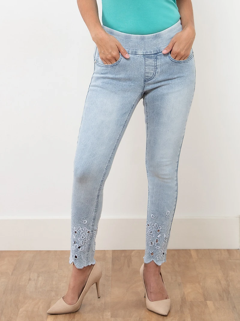 Blake White Embroidered Ankle Jean in Light Wash