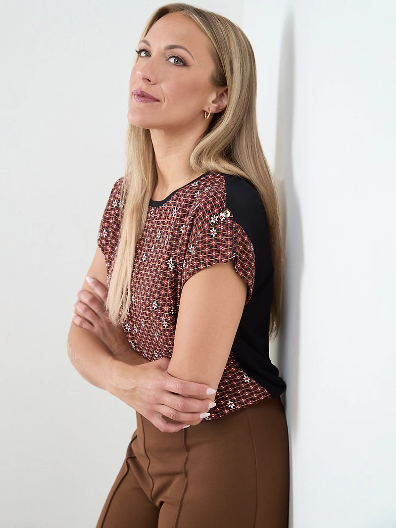 Cap Sleeve Mixed Media Top
