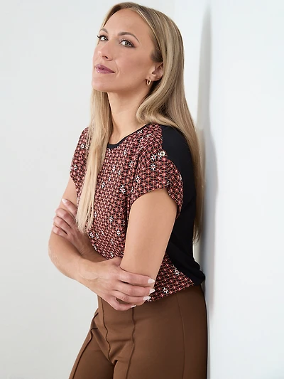 Cap Sleeve Mixed Media Top