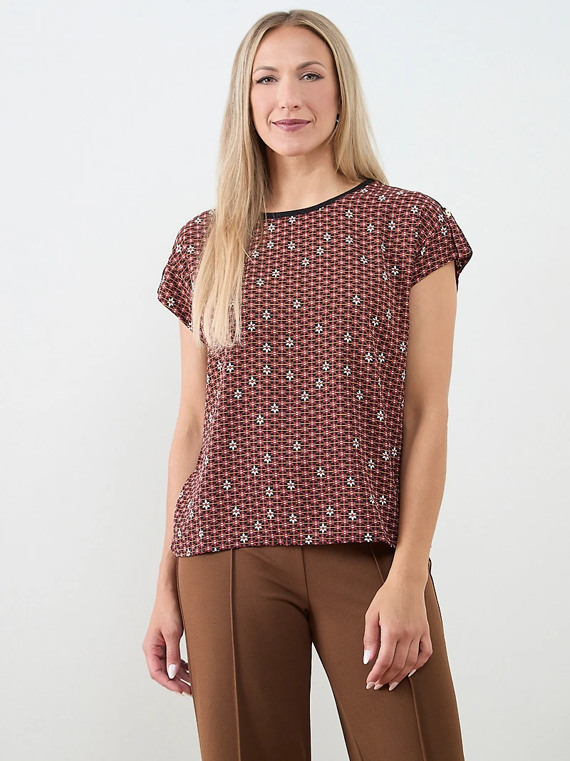 Cap Sleeve Mixed Media Top