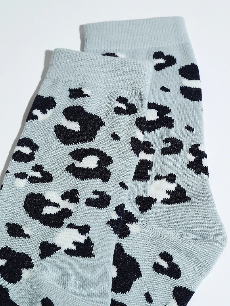 Cornflower Leopard Print Crew Socks
