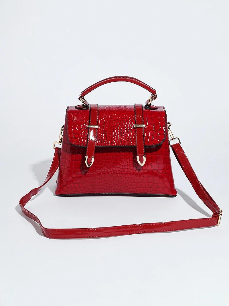 Crimson Top Closure Croco Handbag