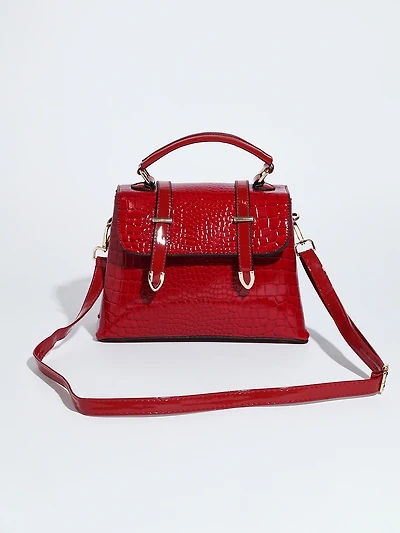 Crimson Top Closure Croco Handbag