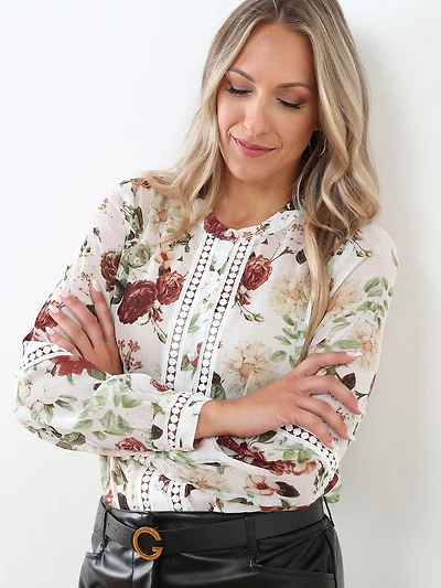 Crochet Detail Long Sleeve Blouse