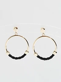 Gold & Black Leather Hoop Earrings