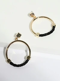 Gold & Black Leather Hoop Earrings