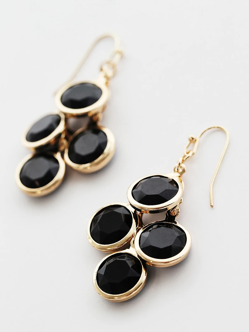 Gold & Black Stone Drop Earrings