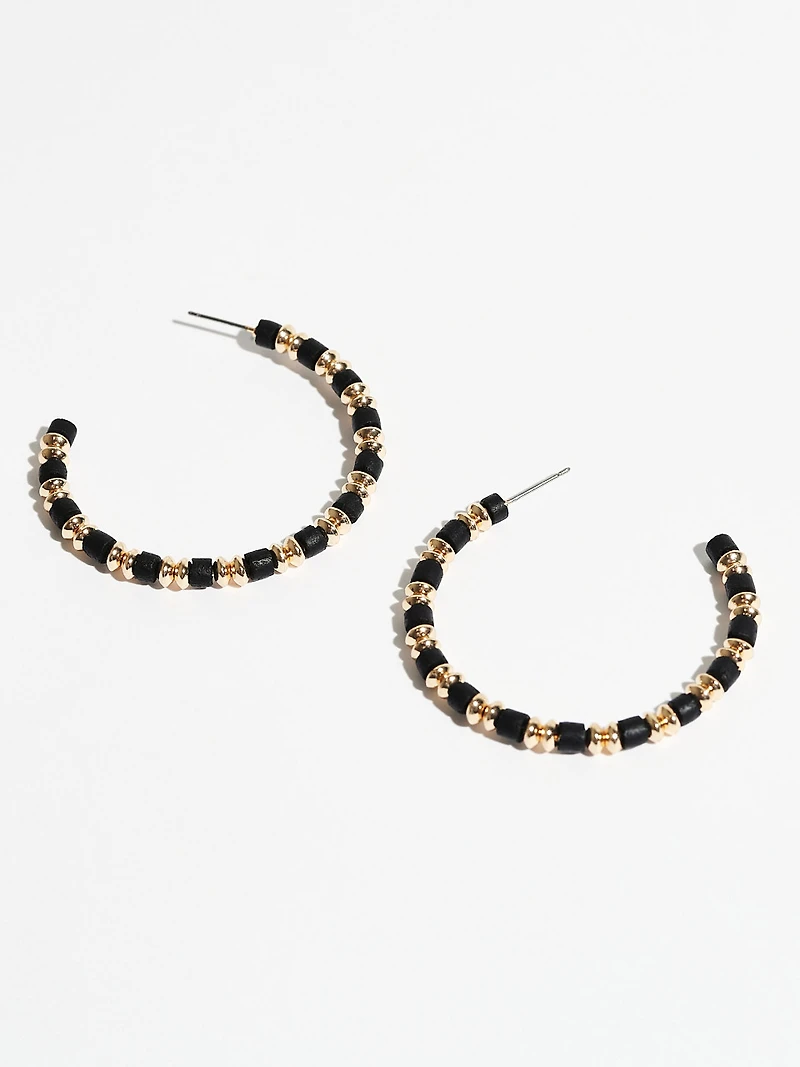 Gold & Black Stone Hoop Earrings