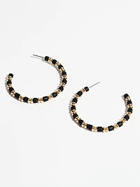 Gold & Black Stone Hoop Earrings