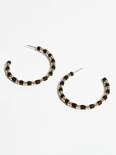 Gold & Black Stone Hoop Earrings
