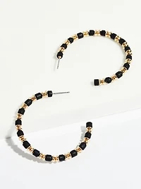 Gold & Black Stone Hoop Earrings