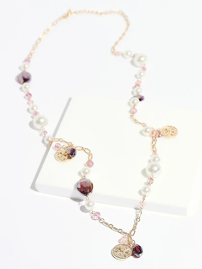 Gold/Pearl/Soft Pink Charm Necklace