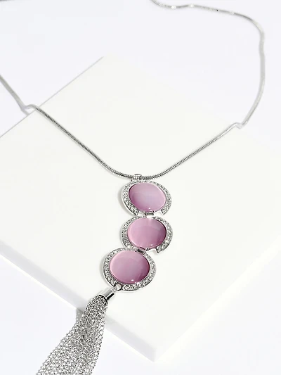 Long Silver Necklace with Lavender Pendant