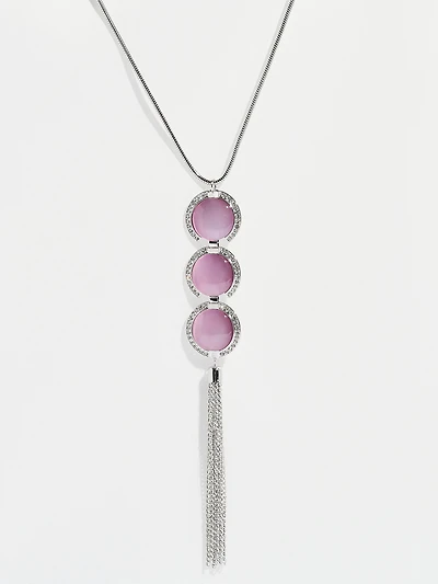 Long Silver Necklace with Lavender Pendant