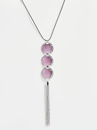 Long Silver Necklace with Lavender Pendant