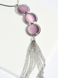 Long Silver Necklace with Lavender Pendant