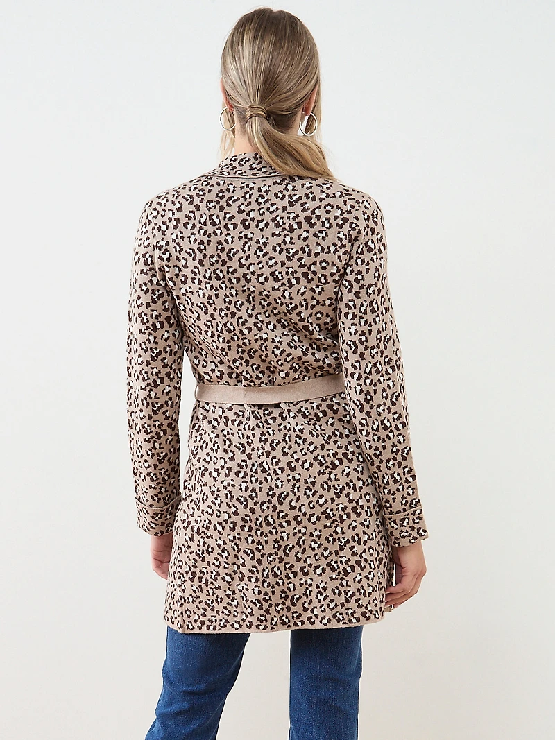 Long Sleeve Animal Print Tie Front Coatigan