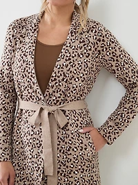 Long Sleeve Animal Print Tie Front Coatigan