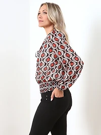 Long Sleeve Chiffon Smocked-Hem Blouse