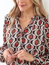 Long Sleeve Chiffon Smocked-Hem Blouse