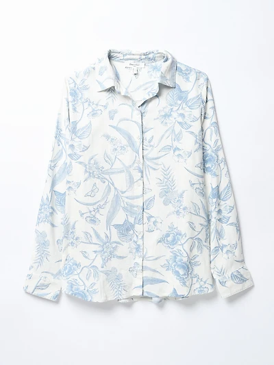 Long Sleeve Floral Linen Slub Shirt