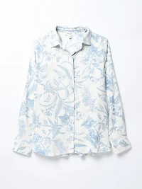 Long Sleeve Floral Linen Slub Shirt