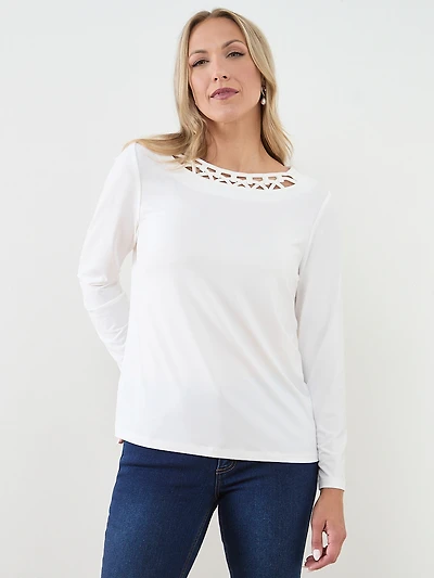 Long Sleeve Neck Cut Out Top