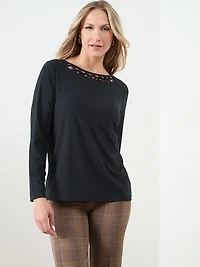 Long Sleeve Neck Cut-Out Top