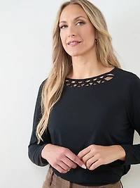 Long Sleeve Neck Cut-Out Top