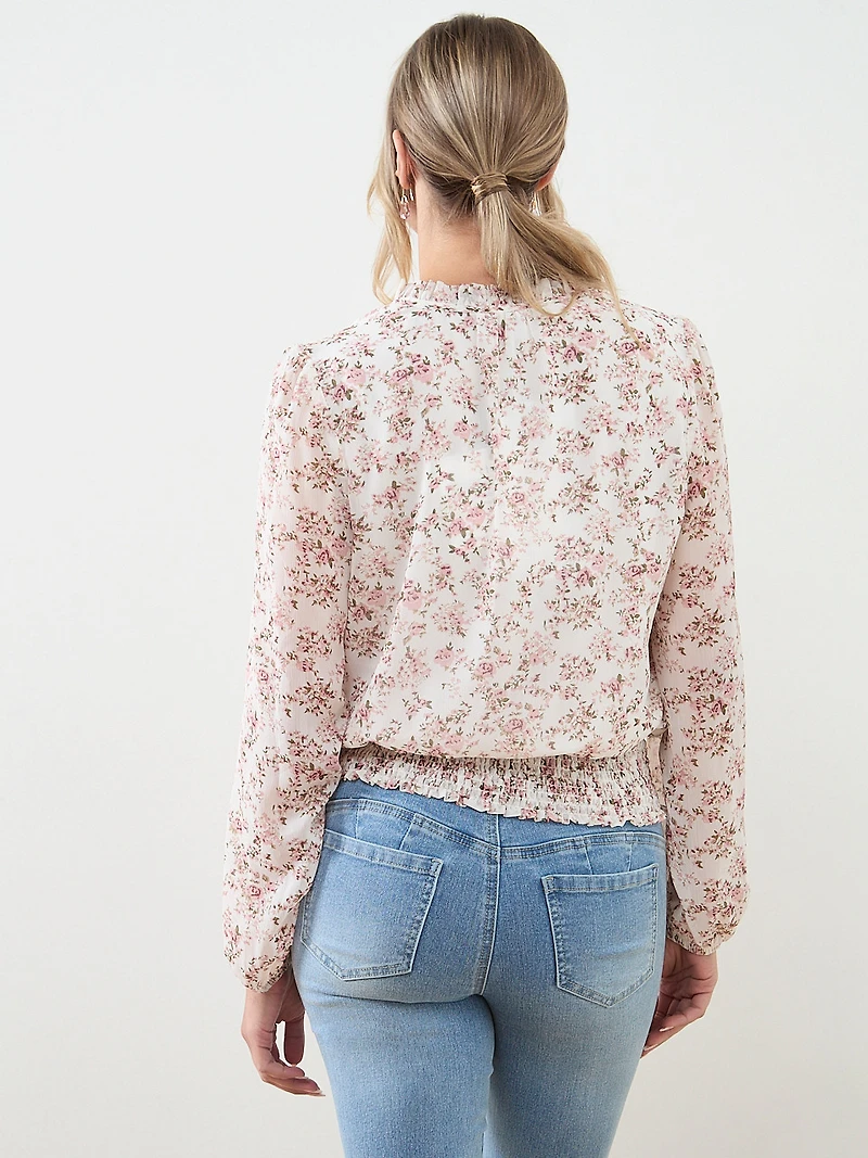 Long Sleeve Split Neck Chiffon Blouse