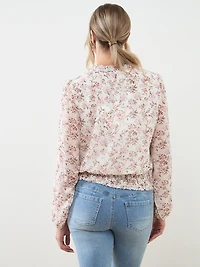 Long Sleeve Split Neck Chiffon Blouse
