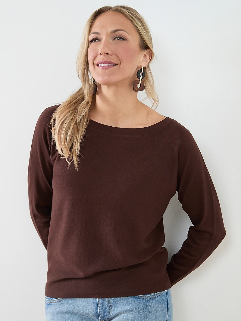 Long Sleeved Boatneck Pullover Sweater