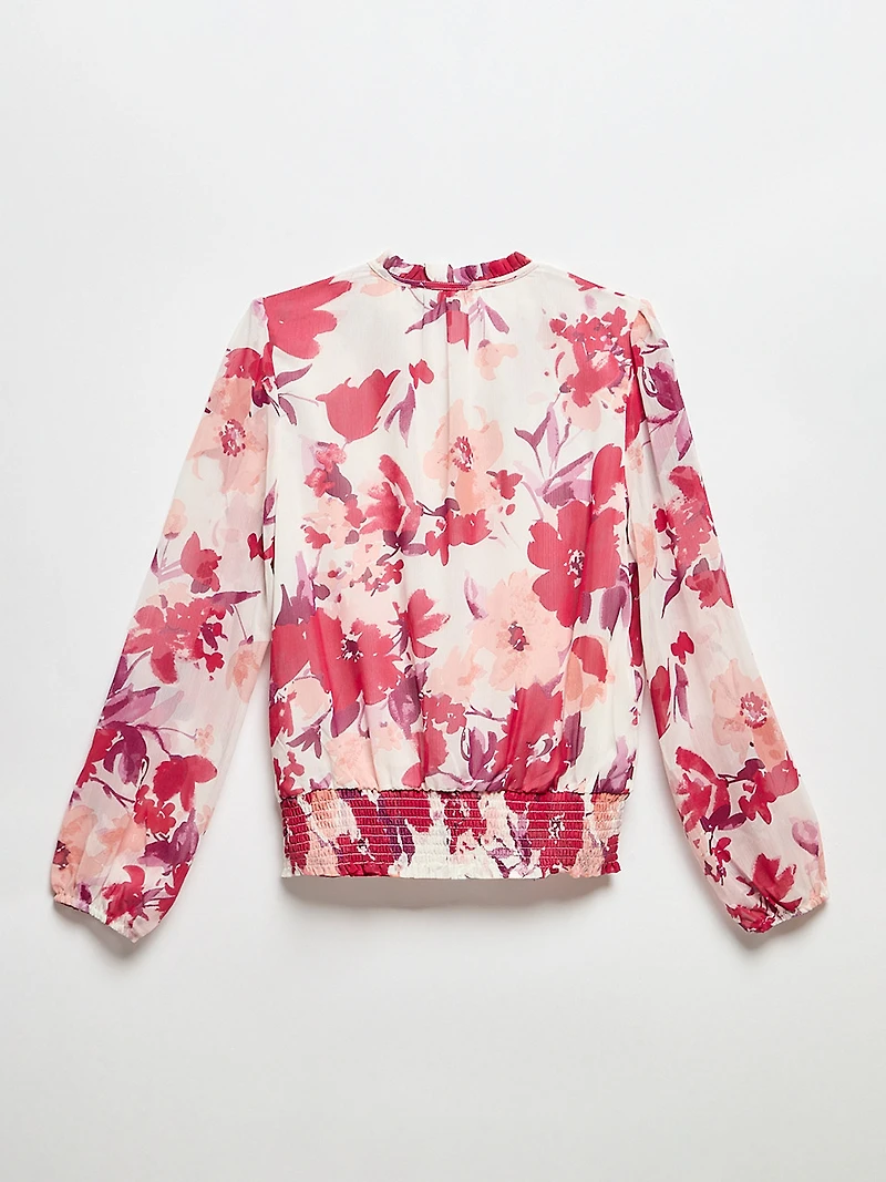 Long Sleeved Split Neck Chiffon Blouse