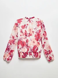 Long Sleeved Split Neck Chiffon Blouse