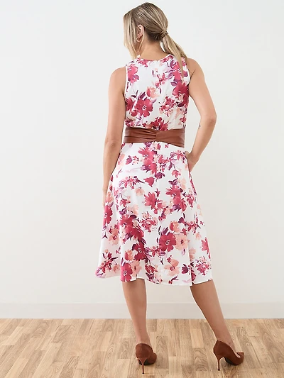 Midi-Length Belted Fit & Flare Dress