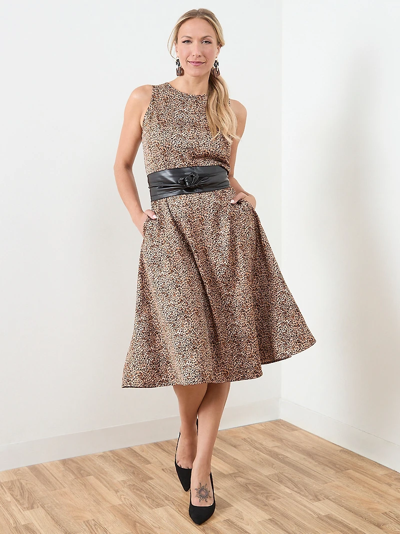Mid-Length Fit & Flare Dress w/ Belt