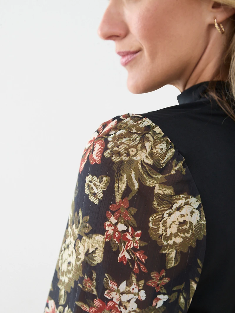 Mock Neck Mixed Media Top