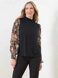 Mock Neck Mixed Media Top